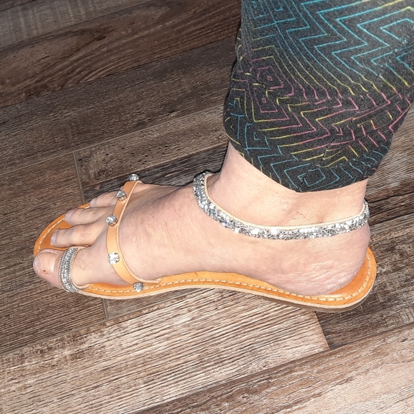 Express size 10 women's brown, sequined sandals, excellent used condition - Picture 3 of 9